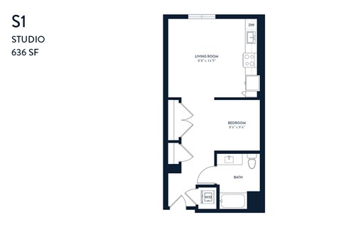Floor plan for studio, 1 bath, 547 sqft